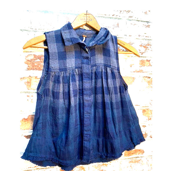 Free People Hey There Sunrise Ombre Plaid Flowing Swing Button Down Tank Top - Picture 4 of 9